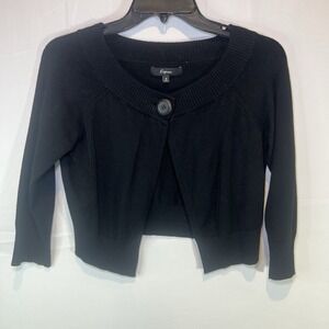 Women‎ Cropped Cardigan 3/4 Sleeve Fitted Black Knit Vintage Style Size Small
